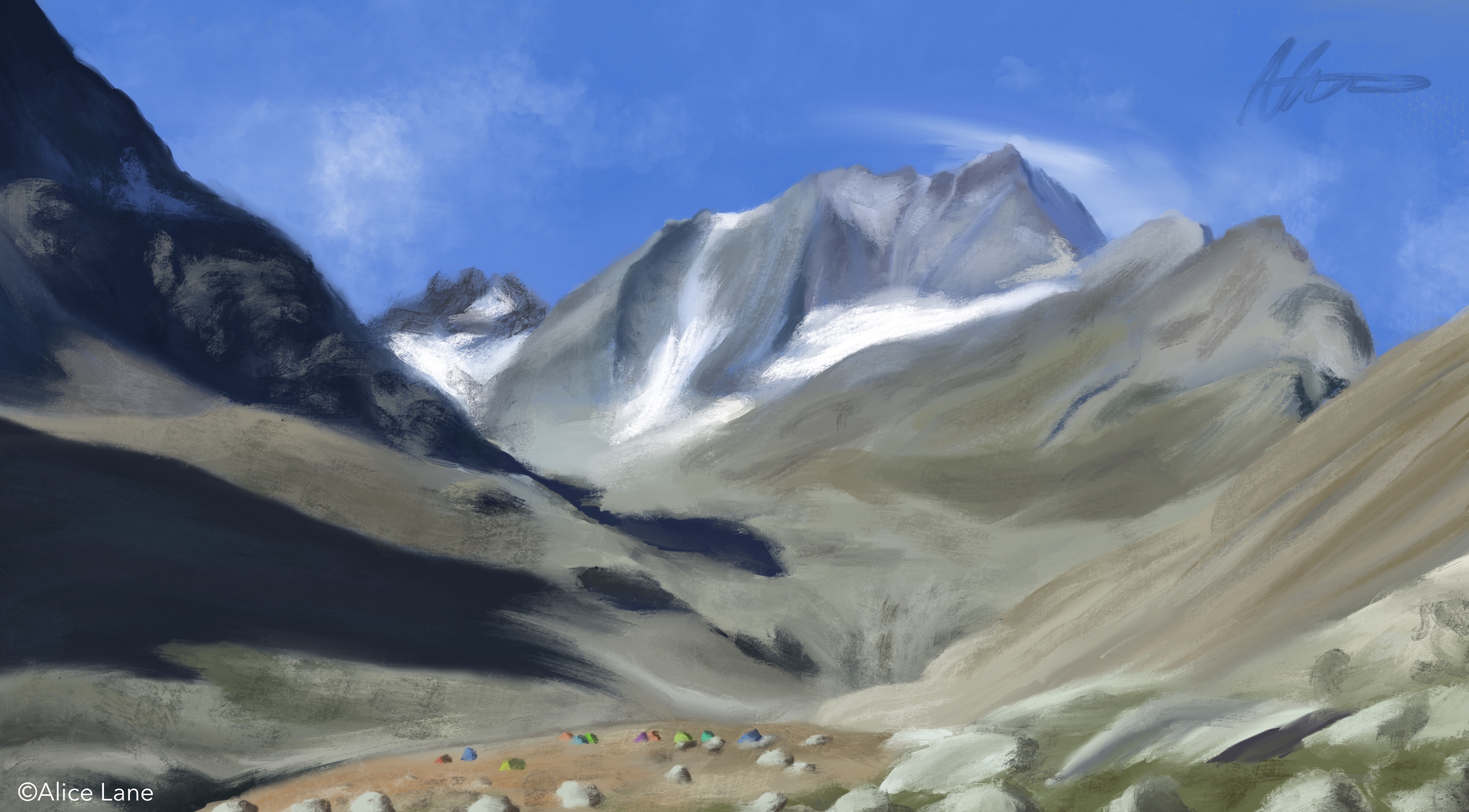 Mountain with tents